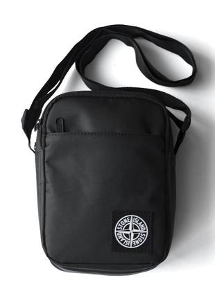 Мужская сумка через плечо мессенджер stone island solo черная из ткани барсетка стон айленд на 4 отделения2 фото
