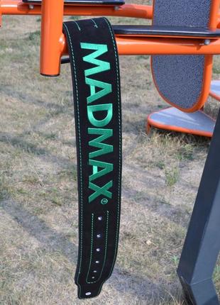 Пояс для тяжелой атлетики спортивный атлетический тренировочный madmax mfb-301 кожаный black/green m va-338 фото