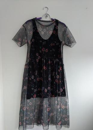 Фатиновое платье / плаття сетка  в мелкий цветочек от mango5 фото