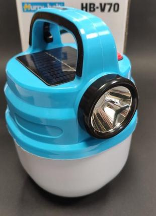 Підвісний ліхтар світильник led з гачком для кемпінгу з акумулятором і сонячною панеллю hb-v70 синій