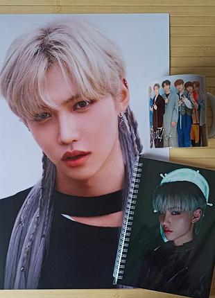 Набір stray kids felix фелікс постер + скетчбук + чашка