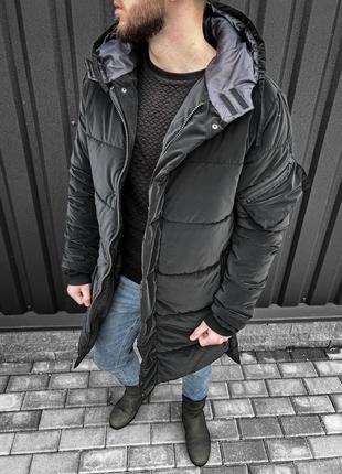 Зимова чоловіча куртка топ якості подовжена чорна2 фото