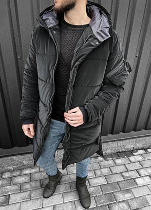 Зимова чоловіча куртка топ якості подовжена чорна3 фото