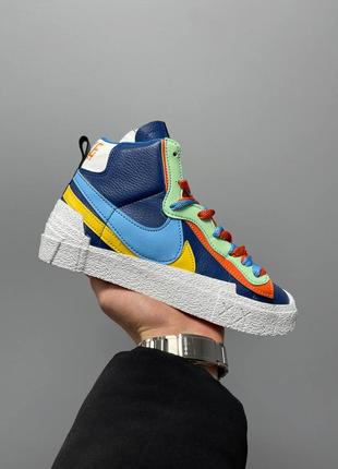 Кроссовки nike blazer mid x sacai «blue yellow’1 фото