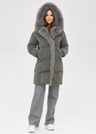 Куртка пуховик жіноча зимова з капюшоном і натуральним хутром розміри: 44