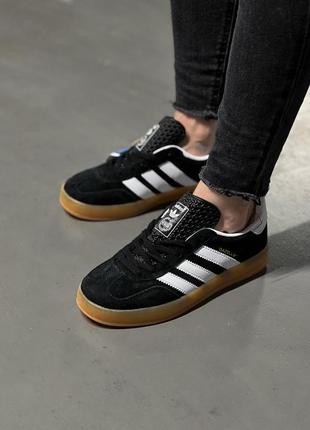 Adidas gazelle black suede gum sole sales