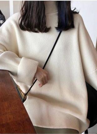 Теплый свитер из ангоры туника удлиненный свободного кроя с горлом оверсайз6 фото