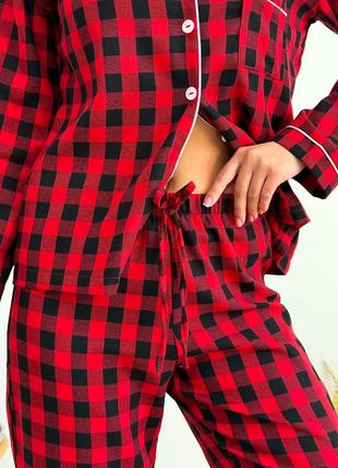 Пижама фланель байка красная в клетку новый год праздника рубашка штаны фланель байка пижама рубашка2 фото