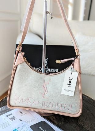 Сумка сумочка клатч yves saint laurent багет bagget бежевий білий1 фото