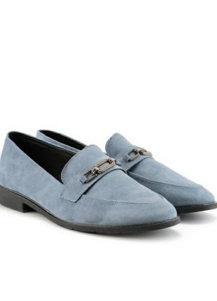 Стильные синие серые замшевые туфли балетки лоферы2 фото