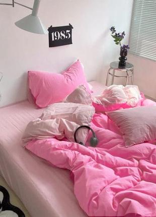 Постільна білизна дует барбі/пудра ранфорс