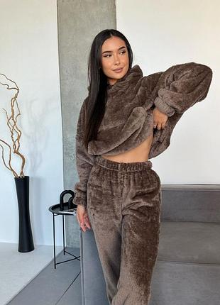 Пижама теплая кофта свободная капюшон с ушками карманы кенгуру рукав и низ резинка штаны прямые верх низ резинка ткань махра двусторонняя турецкая