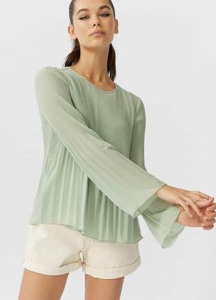Блузка женская плиссе фишташкового цвета рубашка женская оверсайз6 фото