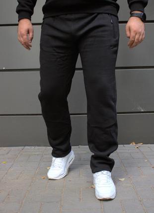 Чоловічі утеплені спортивні штани на флісі чорні5 фото