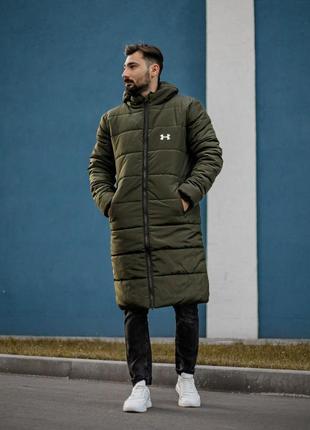 Парка чоловіча зимова under armour подовжена до -30 * с хакі | куртка тепла довга андер армор