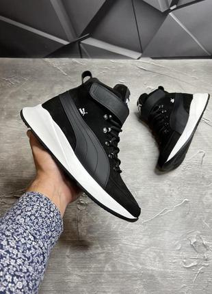 Зимние мужские ботинки puma black white (мех) 41-42-43-44