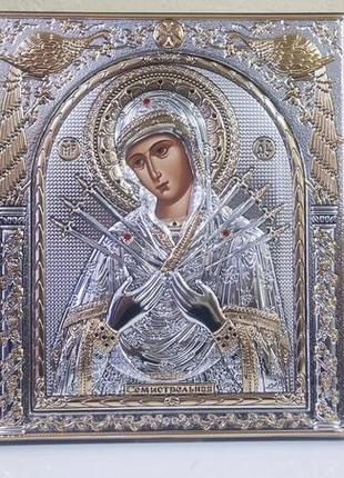 Греческая икона silver axion божья мать семистрельная в серебре и золоте ep-152xm/p ep514 16х19 см1 фото