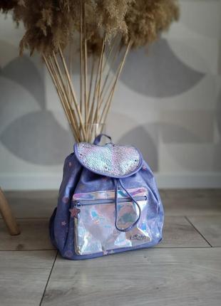 Рюкзак блестящий фиолетовый с блестками1 фото