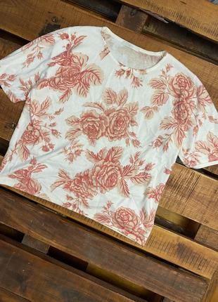 Женская теплая футболка в цветочный принт marks&spencer (маркс и спенсер 3хлрр идеал оригинал разноцветная)