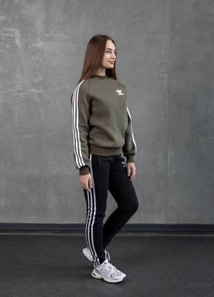 Костюм adidas зима, зимний теплый, на флисе, свитшот + брюки8 фото