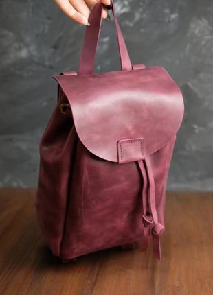 Кожа. ручная работа. кожаный рюкзак. бордовый рюкзачок. цвет марсала2 фото