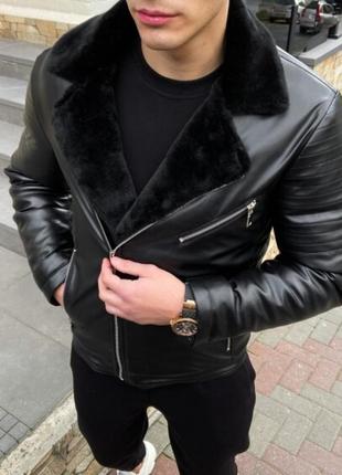 Зимняя кожаная куртка black1 фото