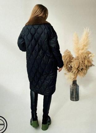 Стеганое женское пальто черное alberto bini куртка удлиненная с мехом пальто черное с мехом .5 фото