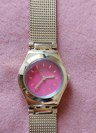 Женские часы swatch ysg142m irony twin pink dial gold tone stainless