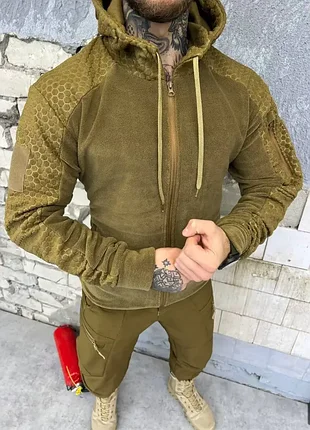 Військова кофта койот ukraine на флісі, утеплена кофта з гербом україни койот