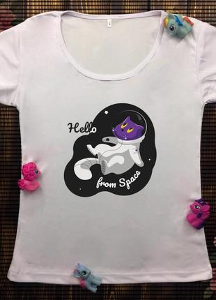 Женская футболка  с принтом - котик в космосе1 фото
