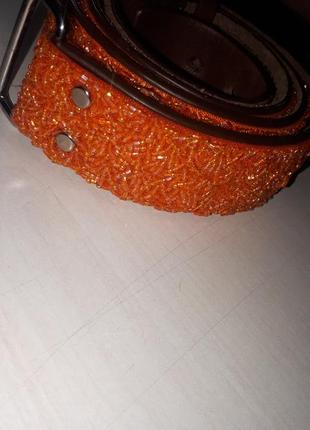 Кожаный ремень декорирован бисером дизайнерский аксессуар.2 фото