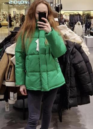 Водонепроникний вітрозахисний пуховик зелений zara s