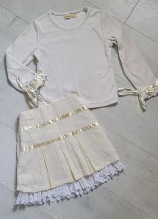 Костюм нарядный светлый кофта и юбка теплые1 фото