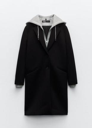 Комбинированное пальто со съемным капюшоном6 фото