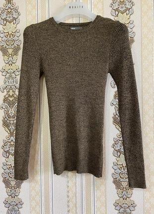 Подовжений светр в рубчик, коричнево-бежевый свитер-туника2 фото