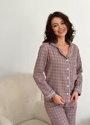 Фланелевая пижама рубашка и штаны в клетку, теплая и удобная пижама, комплект для дома и сна5 фото