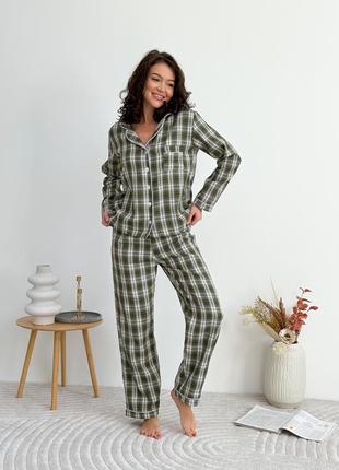 Теплая фланелевая пижама, теплый комплект для дома и сна в клетку, удобная пижама рубашка и штаны3 фото