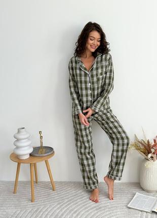 Теплая фланелевая пижама, теплый комплект для дома и сна в клетку, удобная пижама рубашка и штаны2 фото