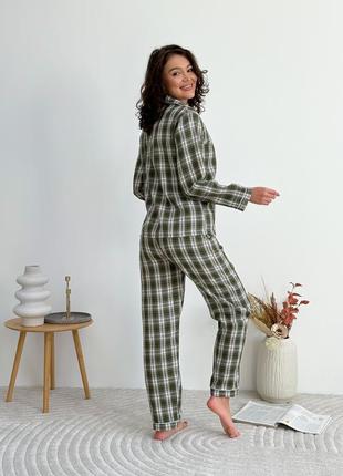Теплая фланелевая пижама, теплый комплект для дома и сна в клетку, удобная пижама рубашка и штаны8 фото