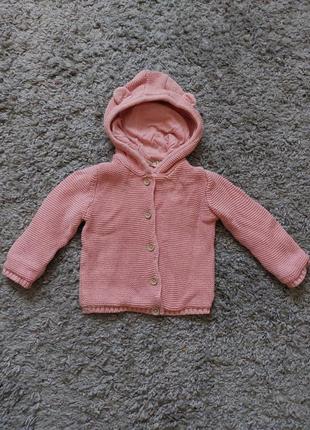 Тепла вязана кофта, курточка вязана з вушками