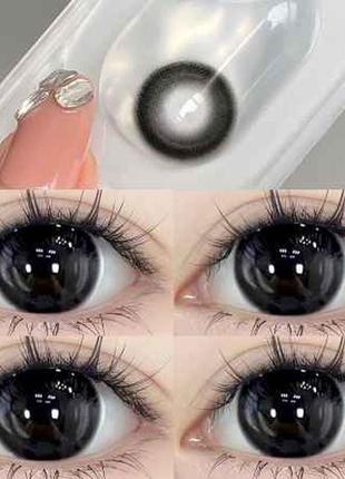 Чорні кольорові лінзи milk ball black без діоптрій + контейнер