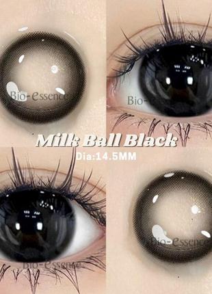 Чорні кольорові лінзи milk ball black без діоптрій + контейнер6 фото