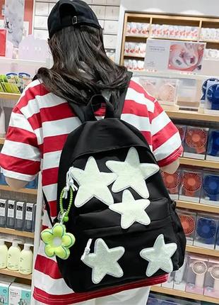 Рюкзак со звездами для девочек школьный молодежный подростковый черный4 фото