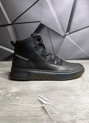 Топовые зимние черные мужские кроссовки, Спортивные ботинки кожаные/кожа-мужская обувь на зиму8 фото