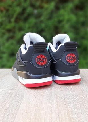 Nike air jordan 4 retro psg paris кросівки жіночі нубук шкіряні відмінна якість зимові з хутром ботінки сапоги високі теплі найк чорні з червоним6 фото