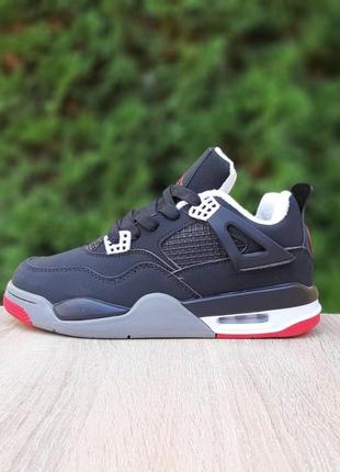 Nike air jordan 4 retro psg paris кросівки жіночі нубук шкіряні відмінна якість зимові з хутром ботінки сапоги високі теплі найк чорні з червоним3 фото