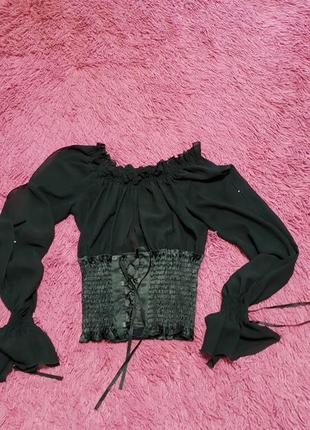Шикарна шифонова блуза з корсетом1 фото
