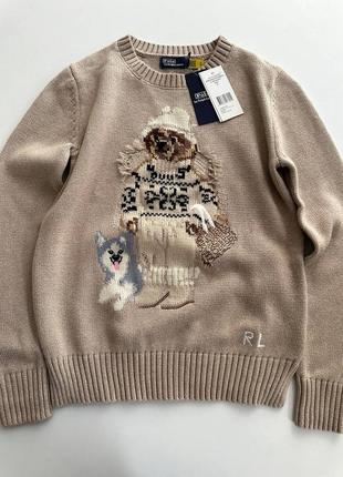 Кофейный коричневый бежевый свитер с мишкой поло ральф лорен свитер polo ralph lauren xs-l4 фото