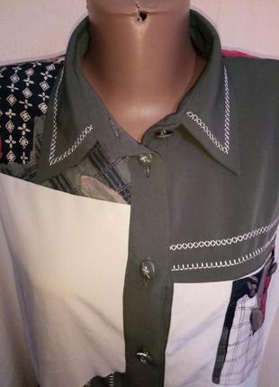 Кремовая блузка с цветными вставками2 фото