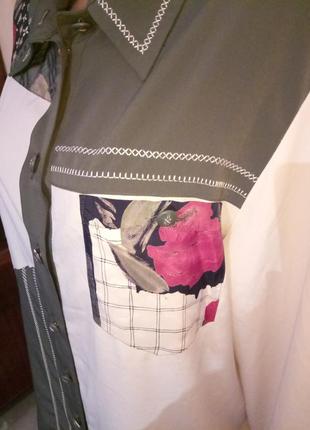 Кремовая блузка с цветными вставками3 фото